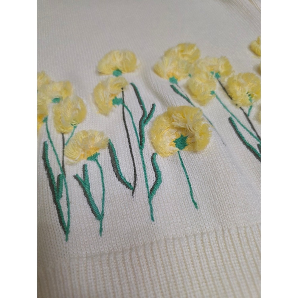 Talbots Womens Cream Yellow Floral 3D Tufted Cotton Sweater Small NWT - Picture 3 of 5